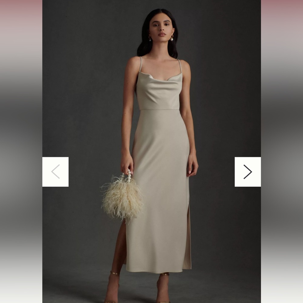 Anthropologie BHLDN Cali Satin Charmeuse Midi Slip Dress Champagne size 8